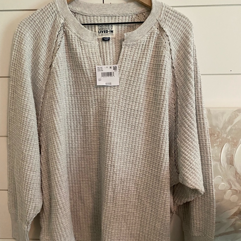 Aerie Waffle Weave top with crochet detail (NWT)